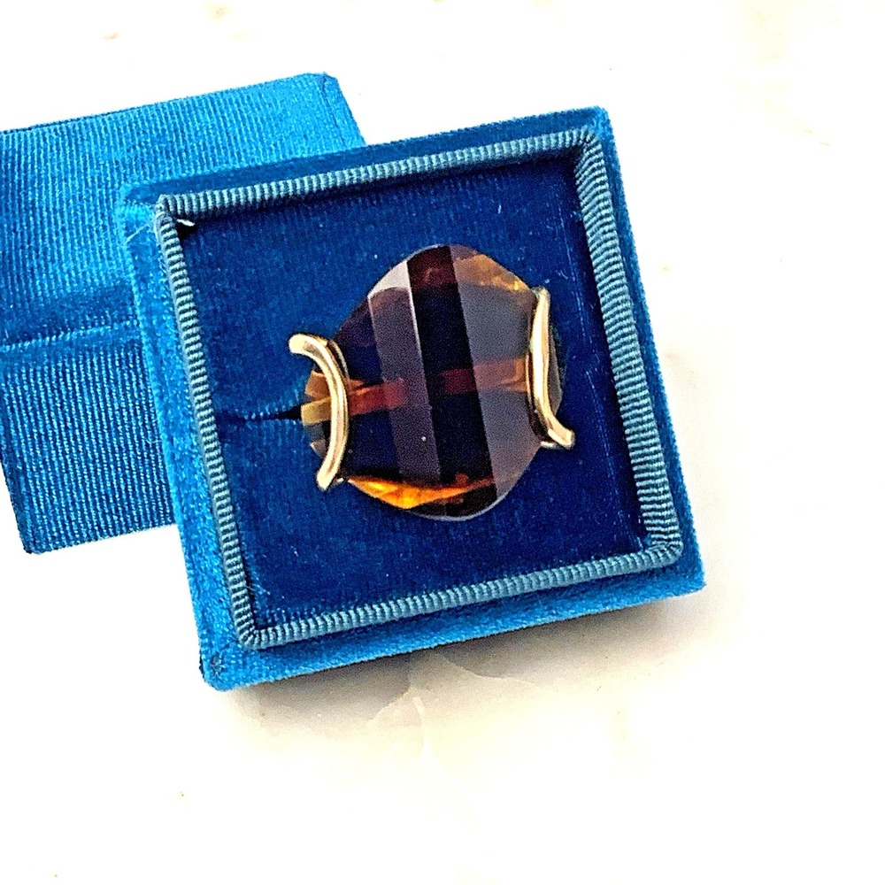Vintage Ring Oversized Abstract Glass Gold Tone Estate Jewelry MCM Size 8.25
